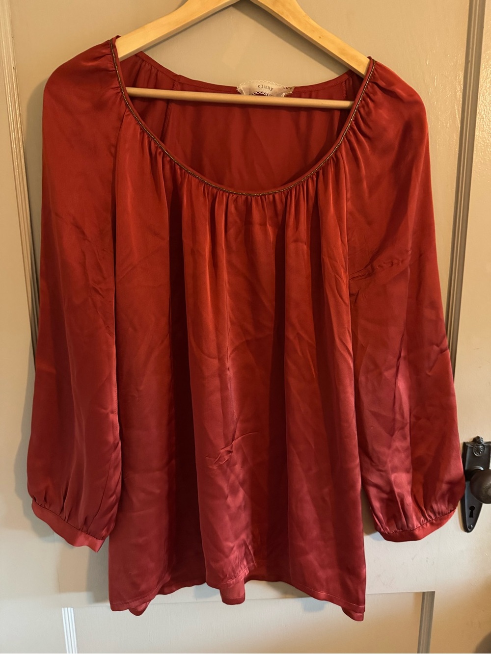 Women's Silk Peasant Blouse - rust / burnt orange